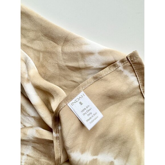 INDAH Tan Beige Tie Dye 100% Silk Satin Wrap Front Maxi Slip Skirt, Size S - Picture 11 of 14